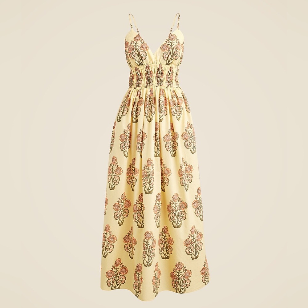 J. Crew Smocked-waist V-neck dress in block print